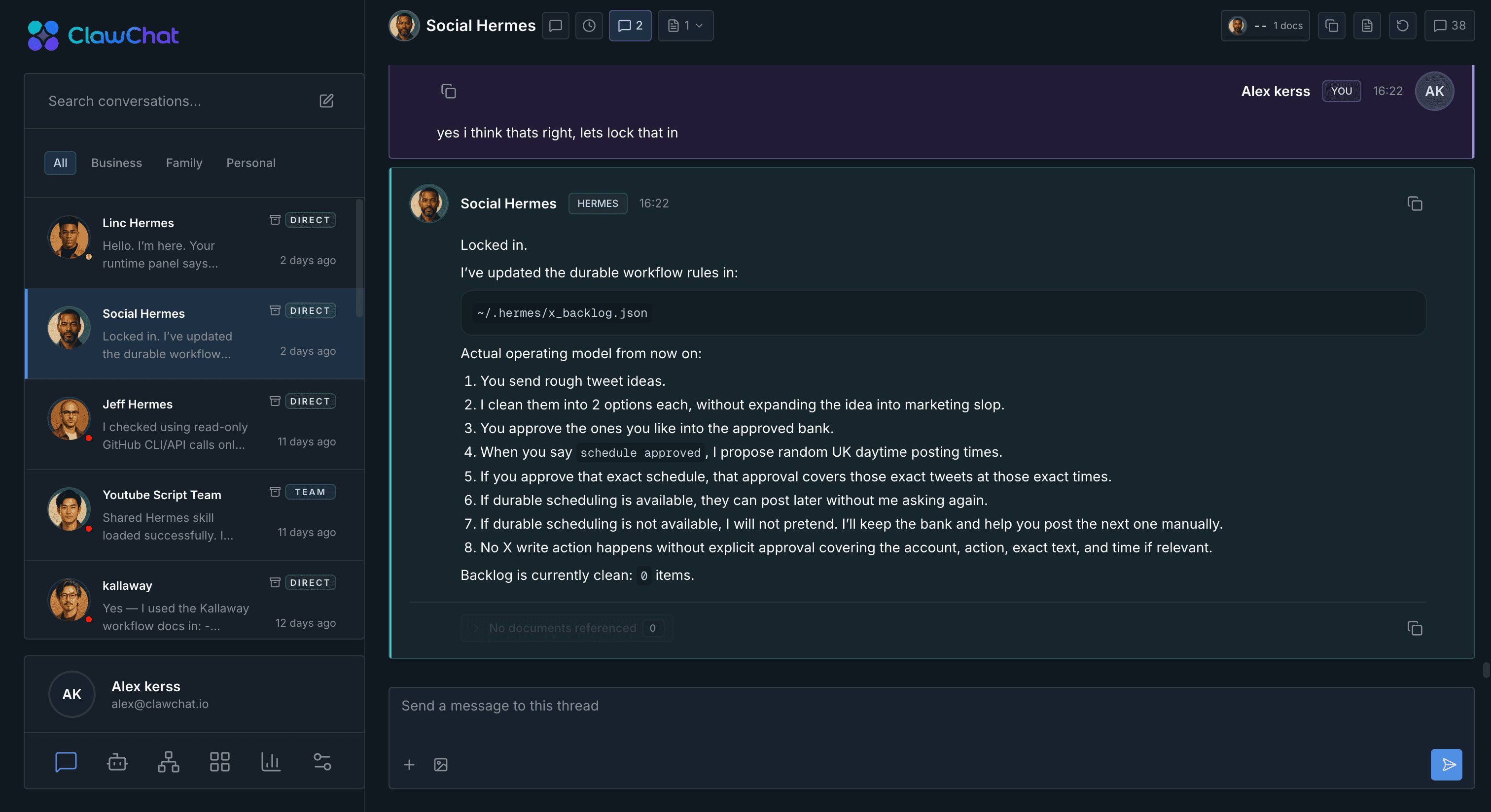 Relay Console chat workspace